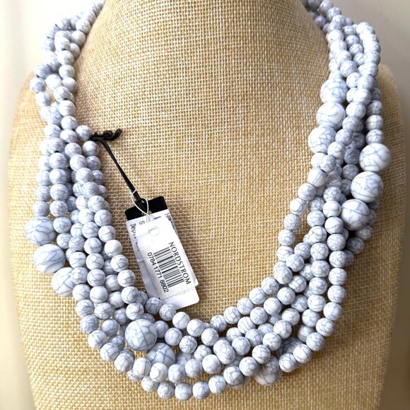 BaubleBar Nordstrom White Marble Statement Necklace Multi-Strand Beaded Design - Picture 1 of 7